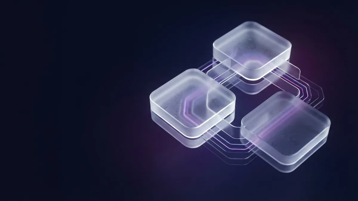 Frosted glass modules arranged in a structured cycle to represent the Scrum framework