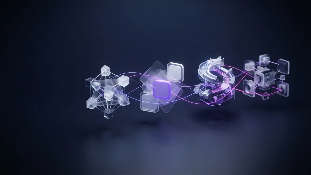 App types in abstract form Abstract geometric structures representing native web hybrid and cross platform apps