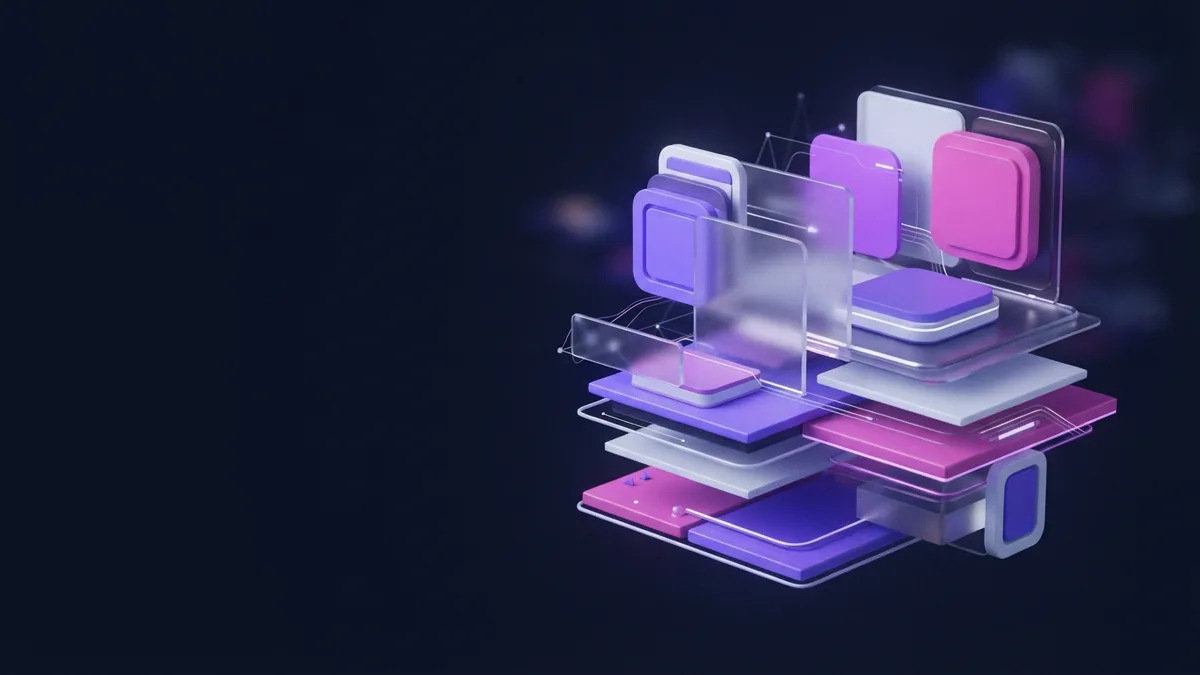 App project scale and cost Abstract 3D geometric layers suggesting app development cost and project scale