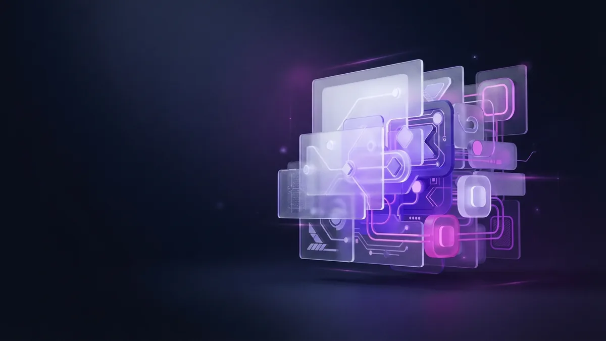 Layered abstract forms showing flexible access and shared business work