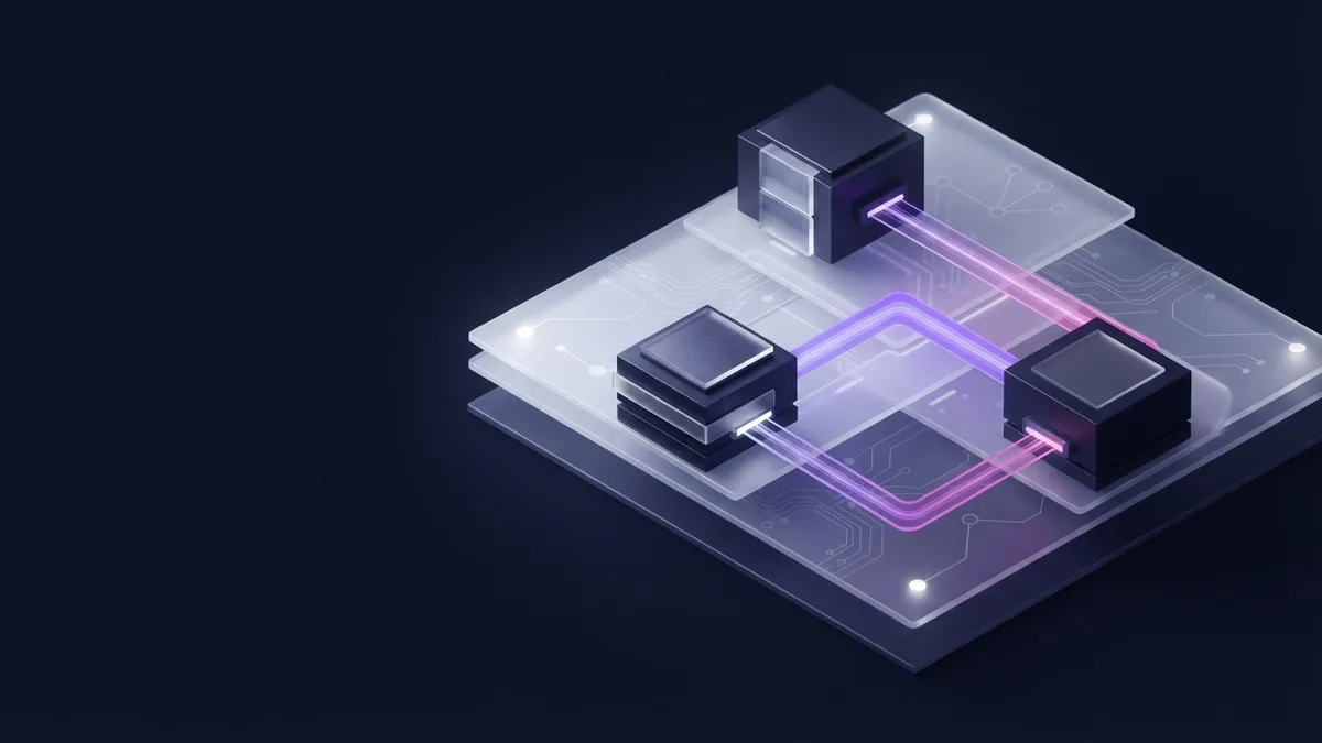 Isometric BPO service modules showing connected outsourcing models in dark violet tones