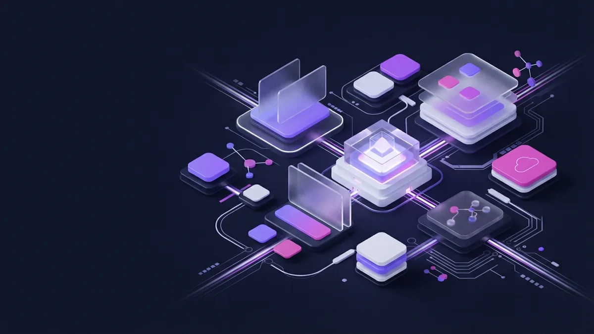 Scalable cloud service modules Isometric cloud service modules showing scalable data flows in violet light