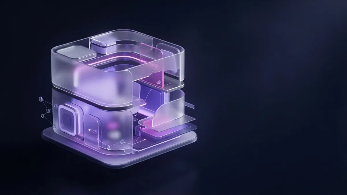 Cloud workspace modules Layered glass workspace modules represent cloud-based development tools