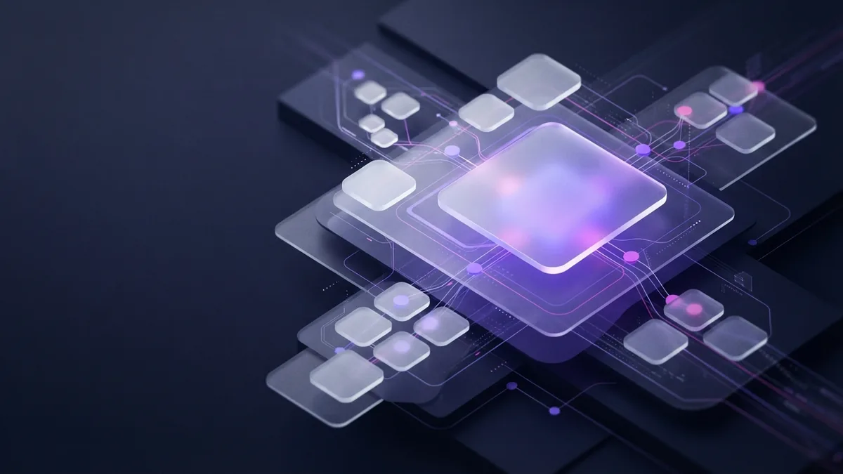 Mapping customer needs and rivals Blank glass panels linked by glowing nodes to suggest customer and market research