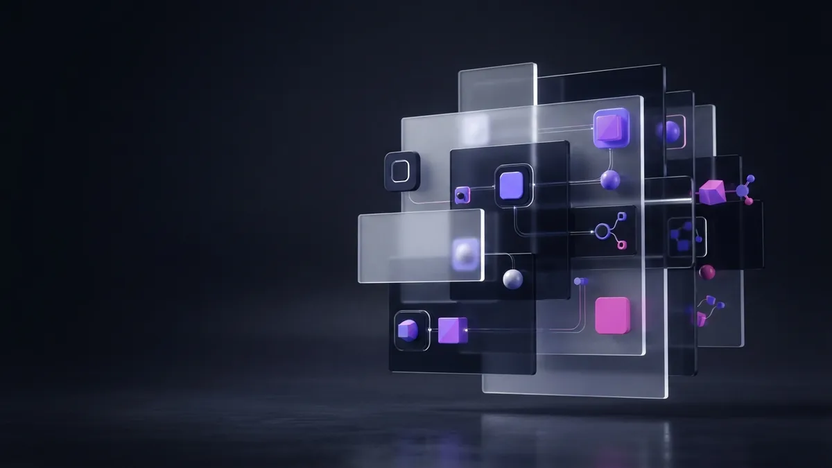 Shaping a focused startup plan Layered geometric modules arranged to suggest a focused startup plan