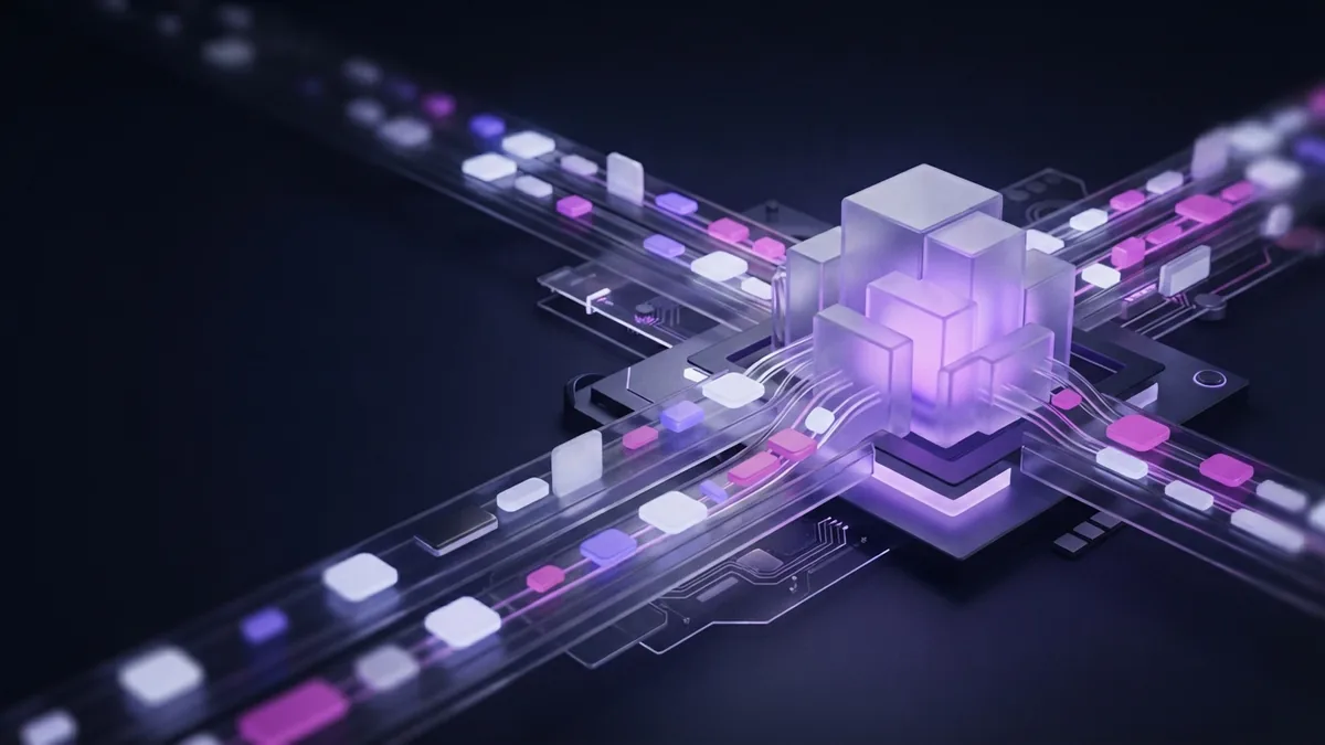 Abstract private data forms move through a modular path toward a model core