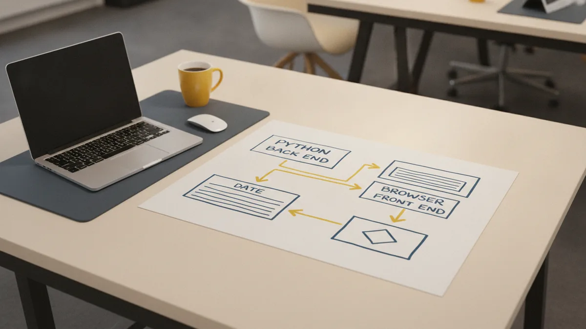 Connecting front end and back end Web developer mapping Python back end and browser front end layers