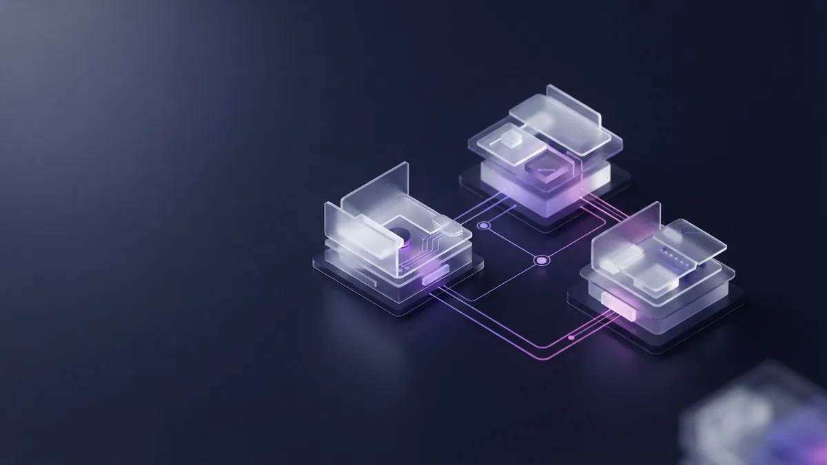 Sector-focused consulting structures Isometric technology structures representing healthcare, finance, and risk consulting