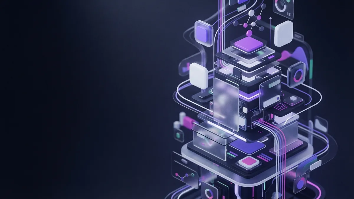 Future-focused modular technology Abstract modular platforms showing the future of IT consulting and digital change