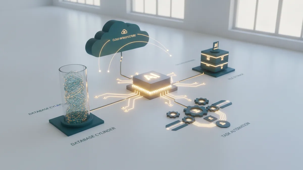 AI system connecting databases, cloud resources, files, and task services through one hub
