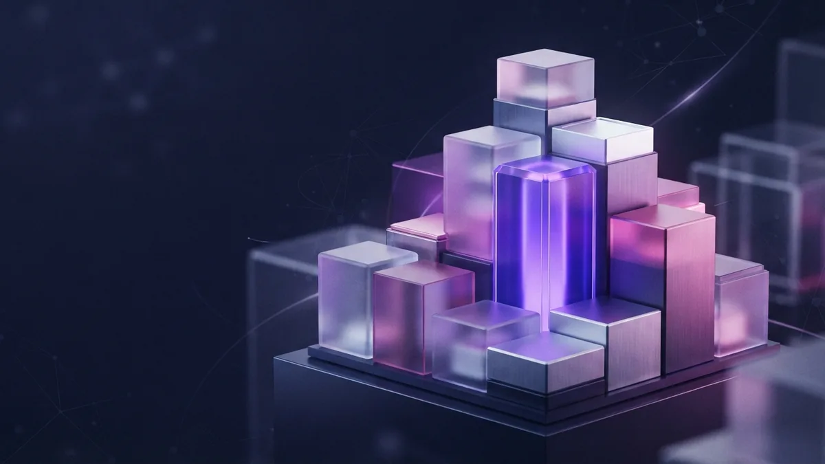 Abstract product engineering career growth Rising abstract modules suggest a product design engineer’s career growth on a dark background