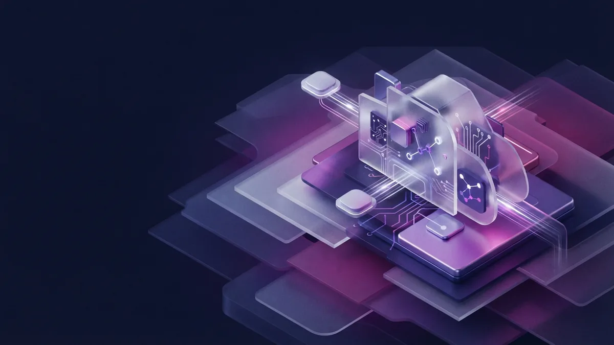 Cloud software market growth concept Abstract dark geometric scene suggesting growth across cloud software services