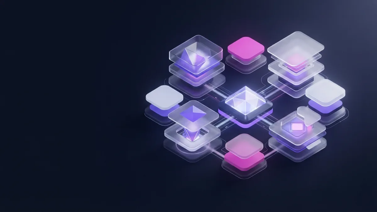 Connected SaaS sales roles Isometric network of coordinated SaaS sales roles in violet and magenta