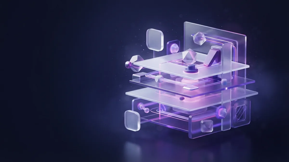 Layered glass planes and geometric modules representing IT consulting operations