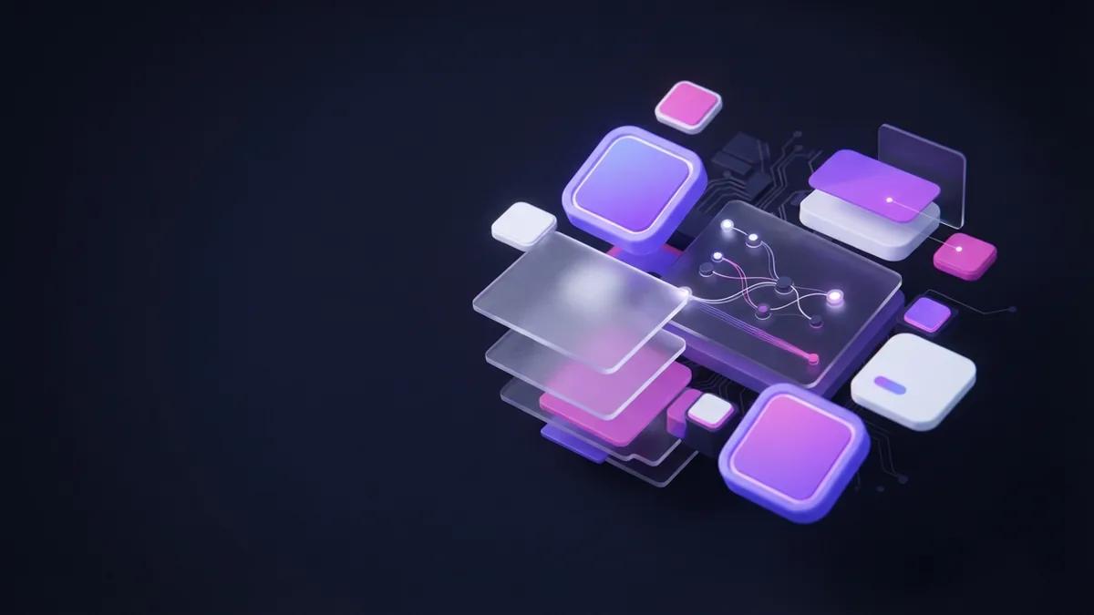 Abstract web developer tools Abstract 3D developer tools and connected modules in a dark violet technology scene