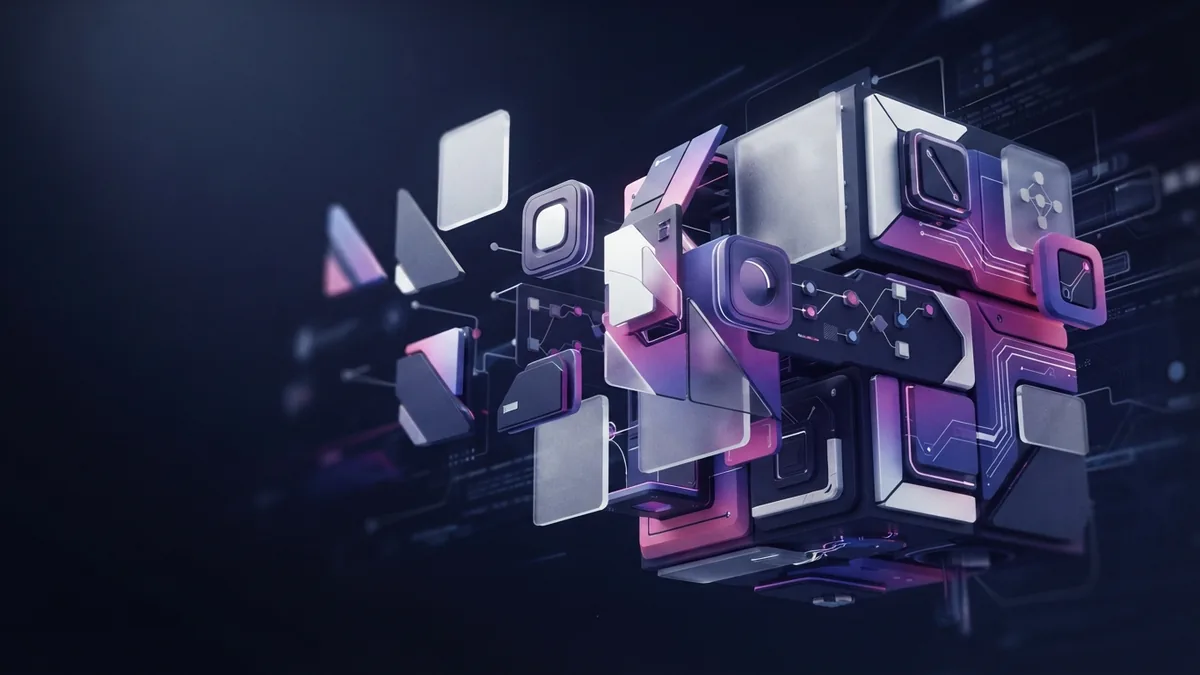 Layered geometric structures merging into a connected modern product system
