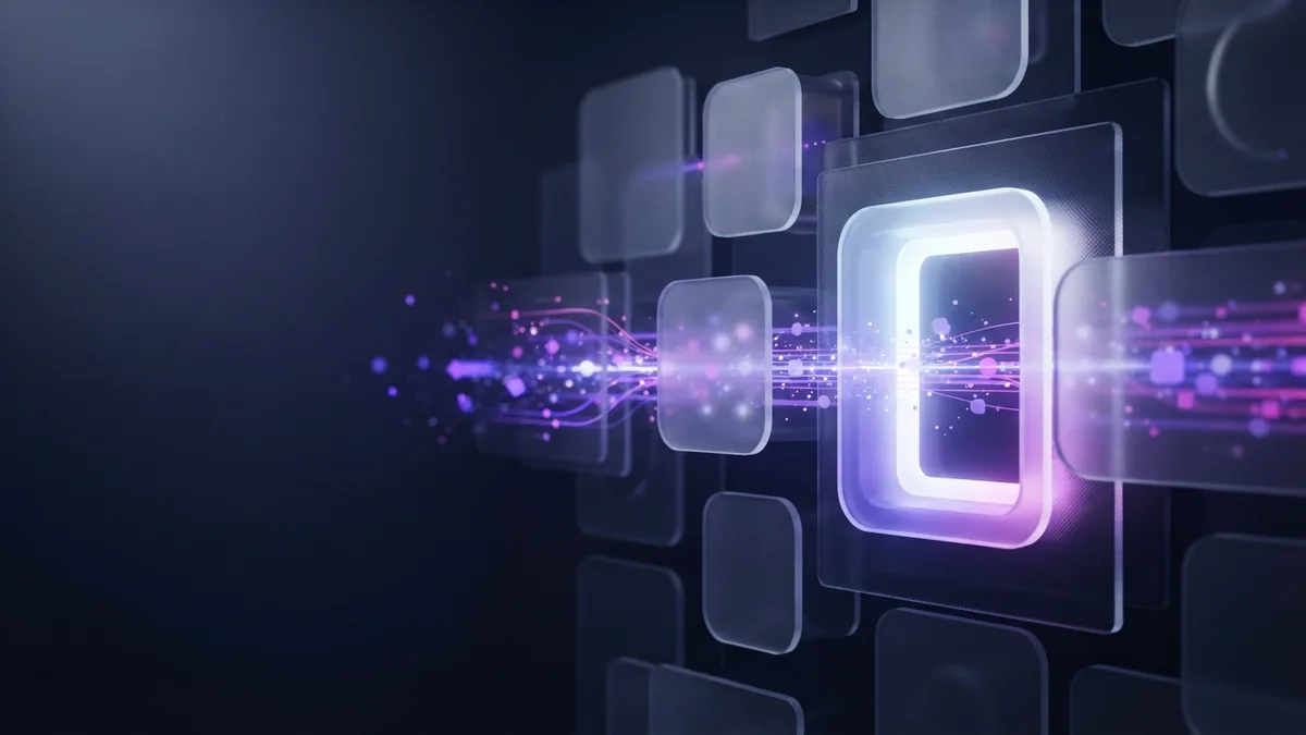 MCP workflow and live data flow Abstract MCP workflow sending live data through connected AI tool modules