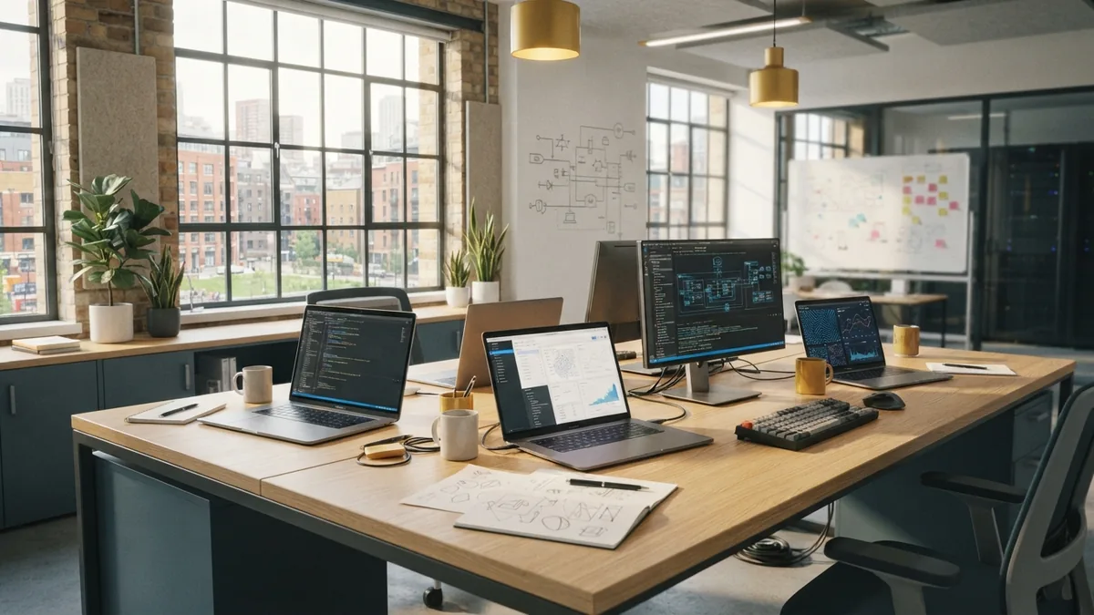 SaaS benefits for business teams Business team using hosted software across remote work devices